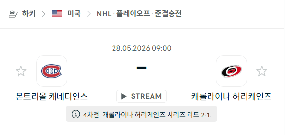 몬트리올 캐나디언스 vs 캐롤라이나 허리케인스 경기 분석 및 승부 예측