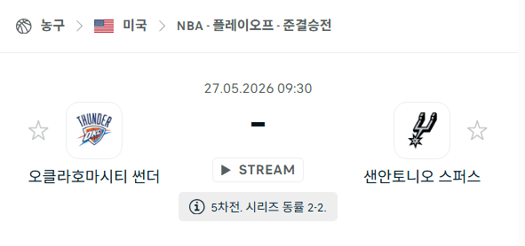 NBA 플레이오프 5월25일 오클라호마시티 썬더 vs 샌안토니오 스퍼스 경기 분석 및 예측