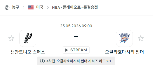 NBA 플레이오프 5월 25일 스퍼스 vs 썬더 경기 분석 및 승패 예측