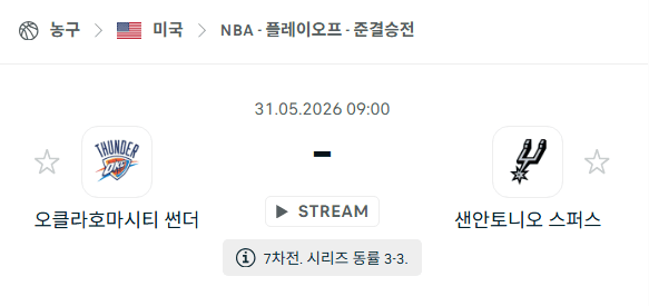NBA 플레이오프 분석: 5월31일 오클라호마시티 썬더 vs 샌안토니오 스퍼스 승부 예측