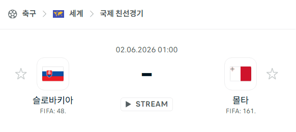 슬로바키아 vs 몰타 경기 분석: 2026년 6월 2일 국가대표 친선전 승부 예측