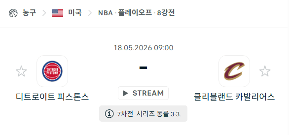 NBA 플레이오프 7경기: 디트로이트 피스톤스 vs 클리블랜드 캐벌리어스 경기 분석 및 승부 예측