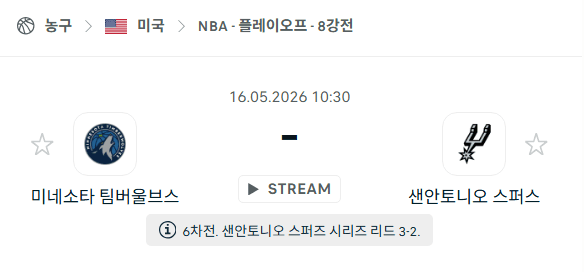 미네소타 팀버울브스 vs 샌안토니오 스퍼스 5월16일 NBA 경기 분석 및 승부 예측
