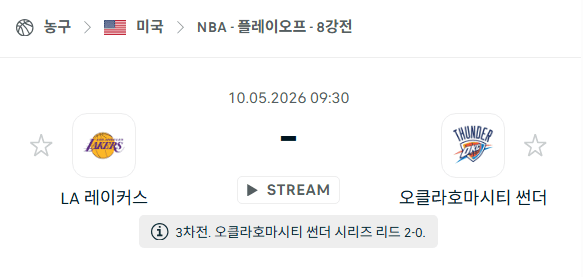LA 레이커스 vs 오클라호마시티 썬더 5월 10일 NBA 경기 분석 및 승부 예측