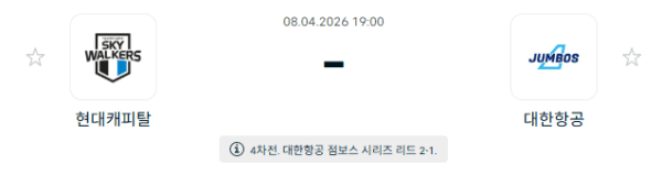 현대캐피탈 스카이워커스 vs 대한항공 점보스: 2026년 4월 8일 V-리그 남자부 경기 분석