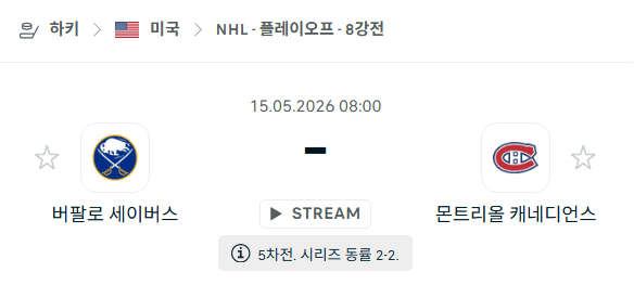 버팔로 세이버스 vs 몬트리올 캐네디언스 경기 분석 및 승부 예측