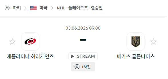 NHL 플레이오프 6월 3일 캐롤라이나 허리케인스 vs 베가스 골든나이츠 경기 분석