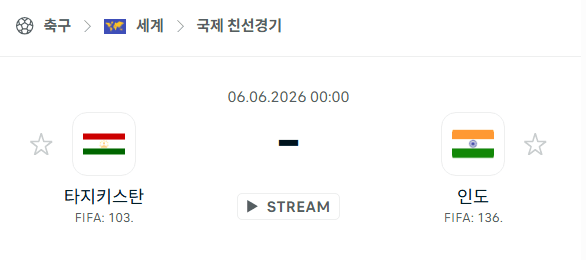 타지키스탄 vs 인도 국가대표팀 친선경기 6월6일 경기 분석 및 승부 예측