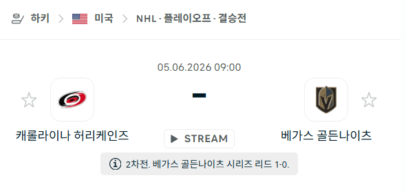캐롤라이나 허리케인스 vs 베가스 골든나이츠 경기 분석 및 승부 예측