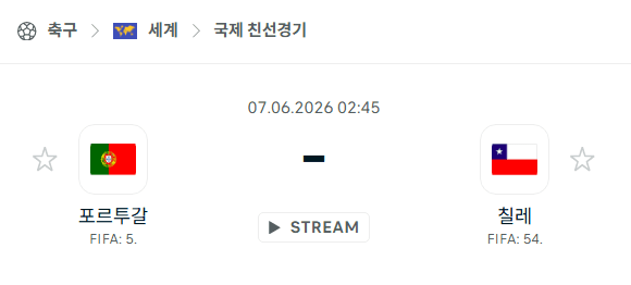 포르투갈 vs 칠레 6월 7일 국가대표 친선경기 경기 분석 및 승부 예측