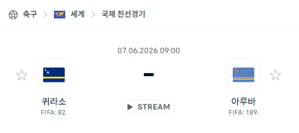 퀴라소 vs 아루바 6월 7일 국제 친선전 경기 분석 및 승부 예측