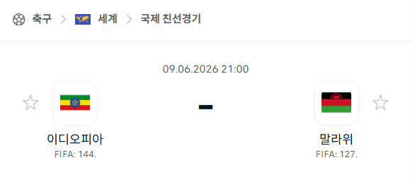 에티오피아 vs 말라위 국제 친선전 경기 분석 및 승부 예측