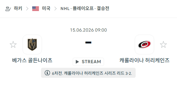 베가스 골든나이츠 vs 캐롤라이나 허리케인스 경기 분석 및 승부 예측